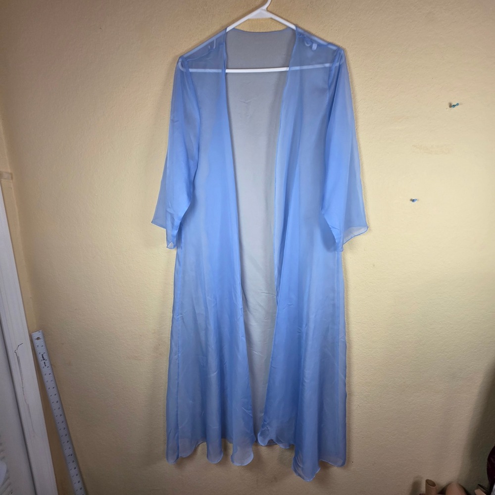 Blue Sheer Chiffon lingerie robe Open sheer fairy core Maxi‎ Layering Cover Up
